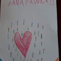 Laurki wykonanych przez dzieci z SP7 w Cieszynie z okazji setnych urodzin Jana Pawła II 2020